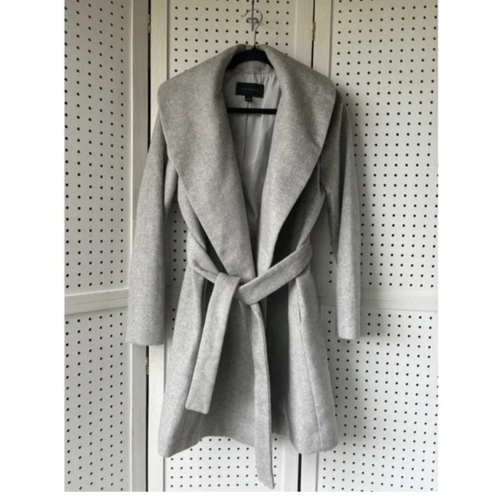 Ann Taylor Gray Peacoat Shawl Collar Wrap Wool Blend Belted Coat Jacket Women XS - Picture 6 of 10